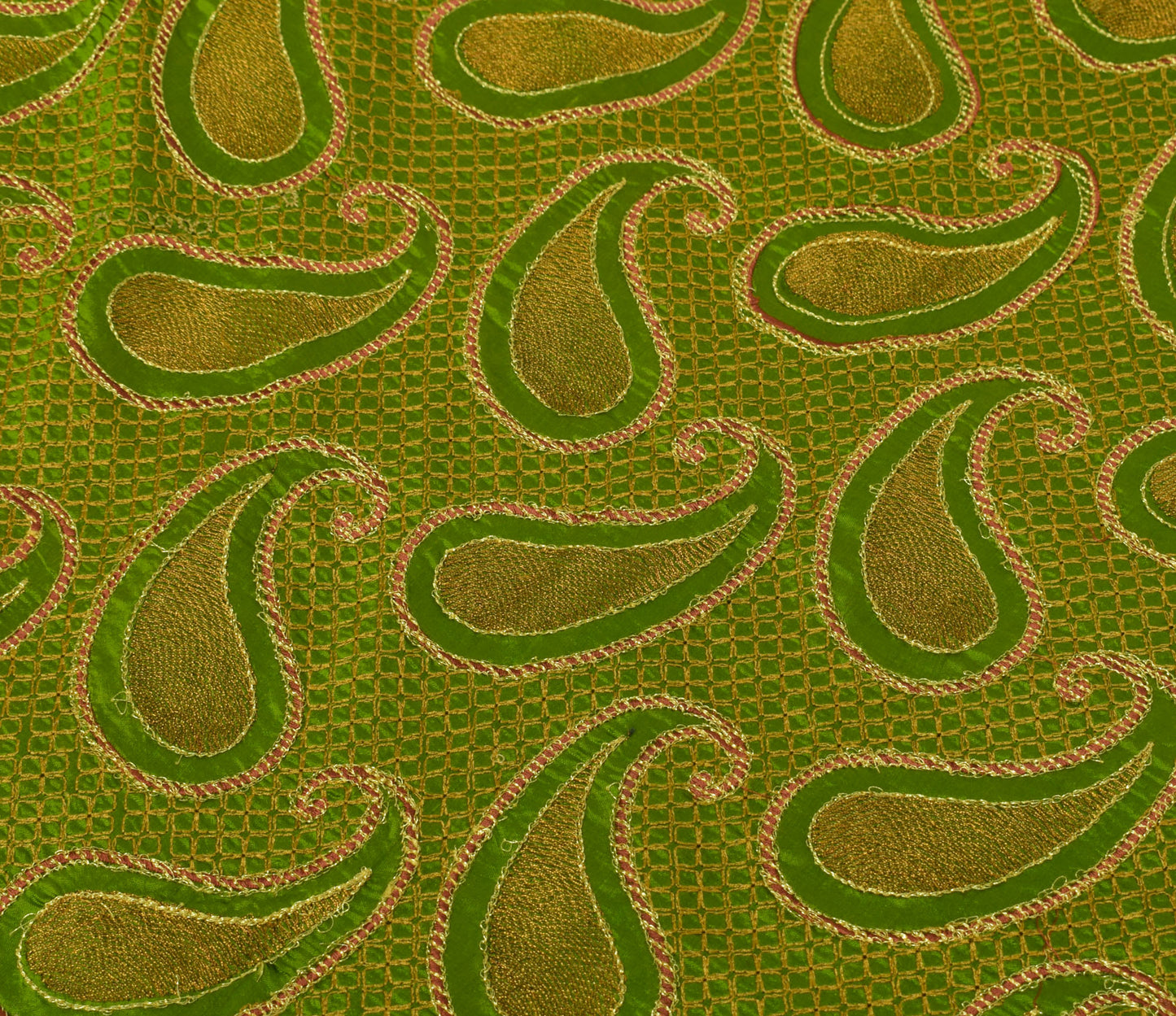 Sushila Vintage Green Saree 100% Pure Silk Embroidered Paisley Sari Craft Fabric