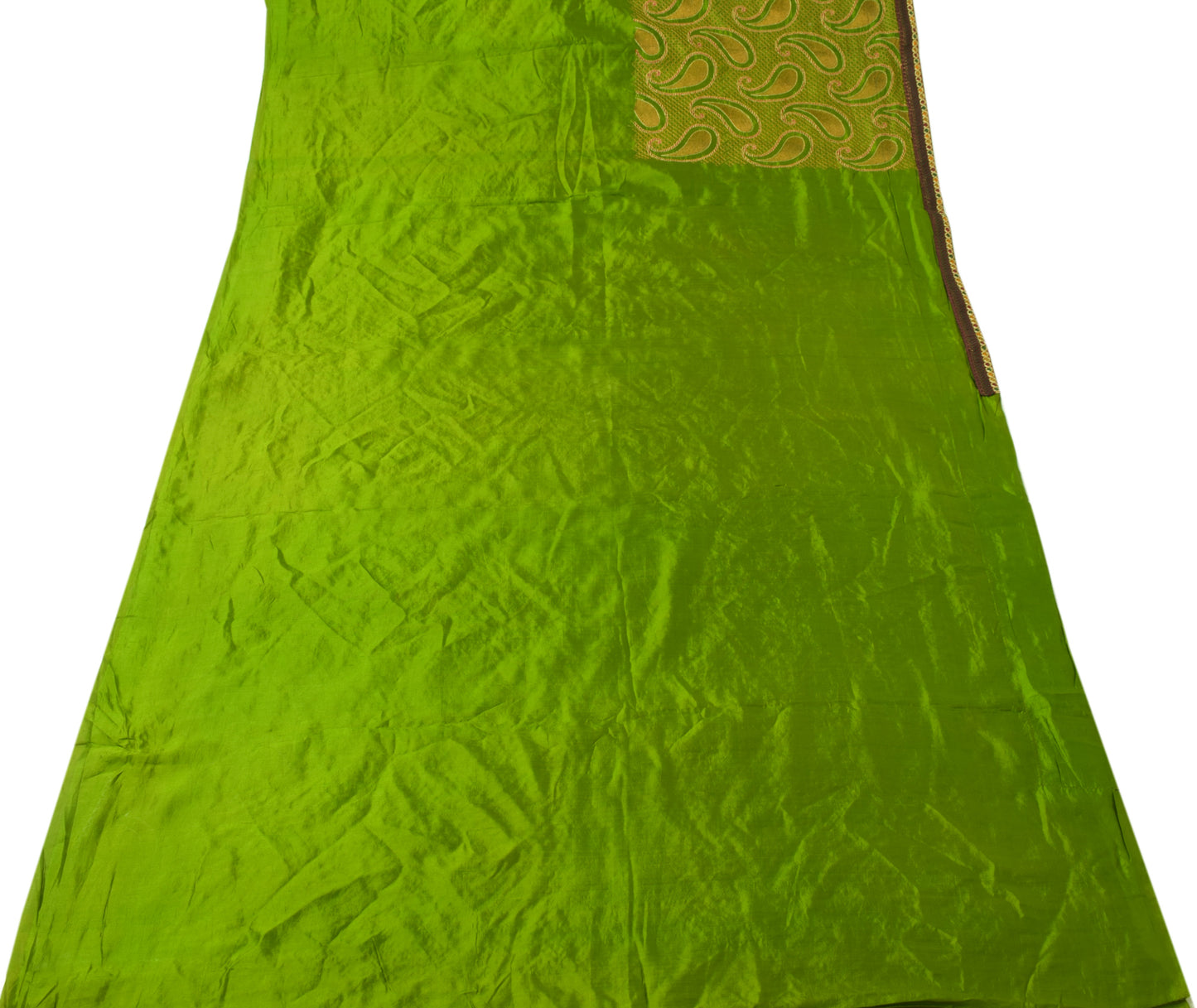 Sushila Vintage Green Saree 100% Pure Silk Embroidered Paisley Sari Craft Fabric