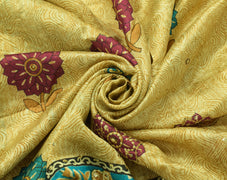 Sushila Vintage Cream Saree 100% Pure Silk Printed Sequins Embroidered 5Y Fabric