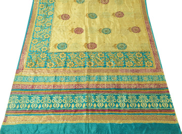 Sushila Vintage Cream Saree 100% Pure Silk Printed Sequins Embroidered 5Y Fabric