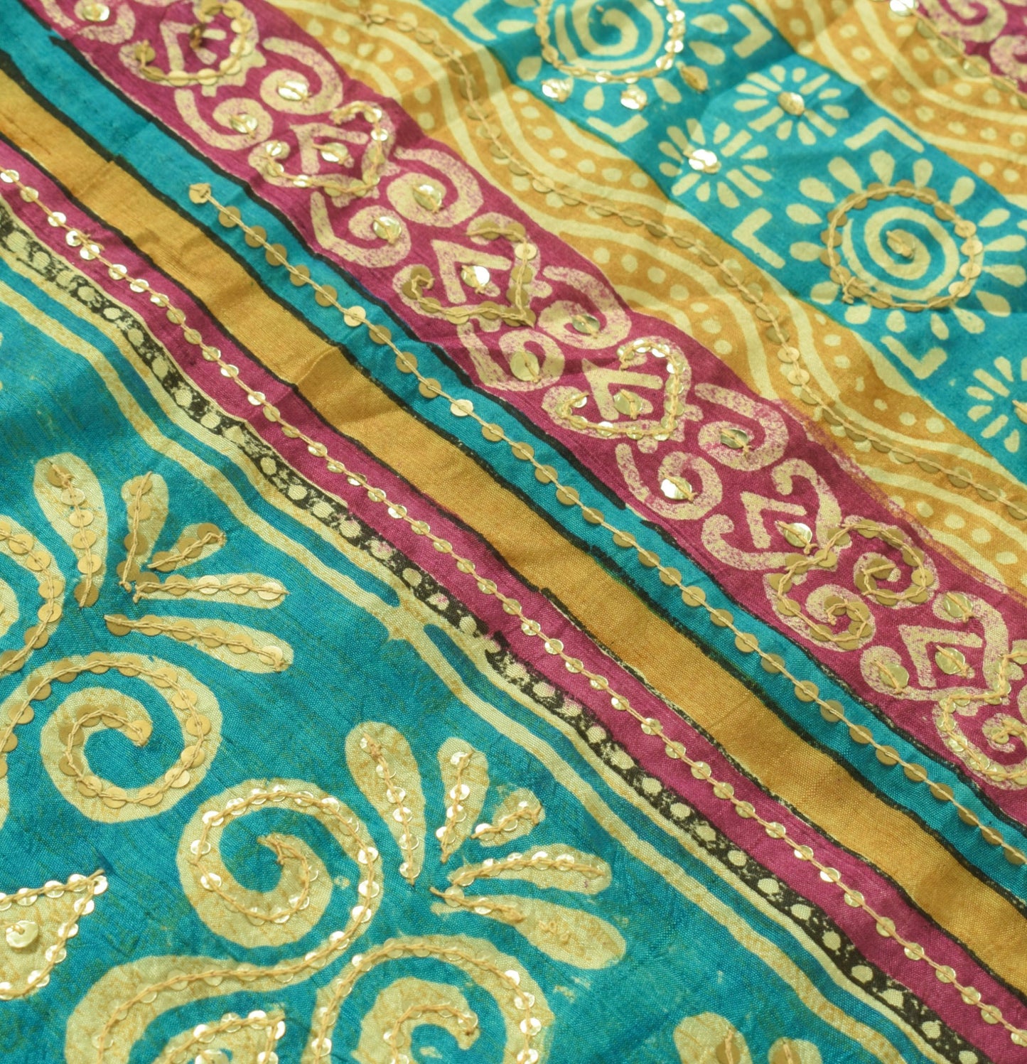 Sushila Vintage Cream Saree 100% Pure Silk Printed Sequins Embroidered 5Y Fabric