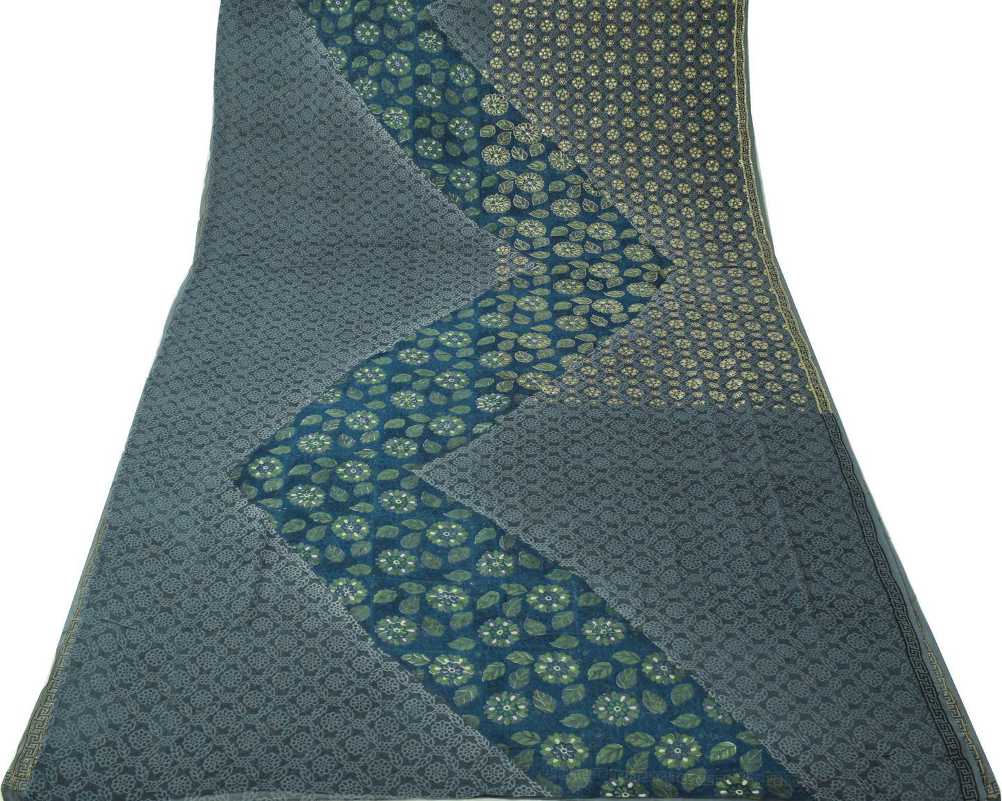 Sushila Vintage Gray Printed Saree Pure Georgette Zari Sequins Embellish Fabric