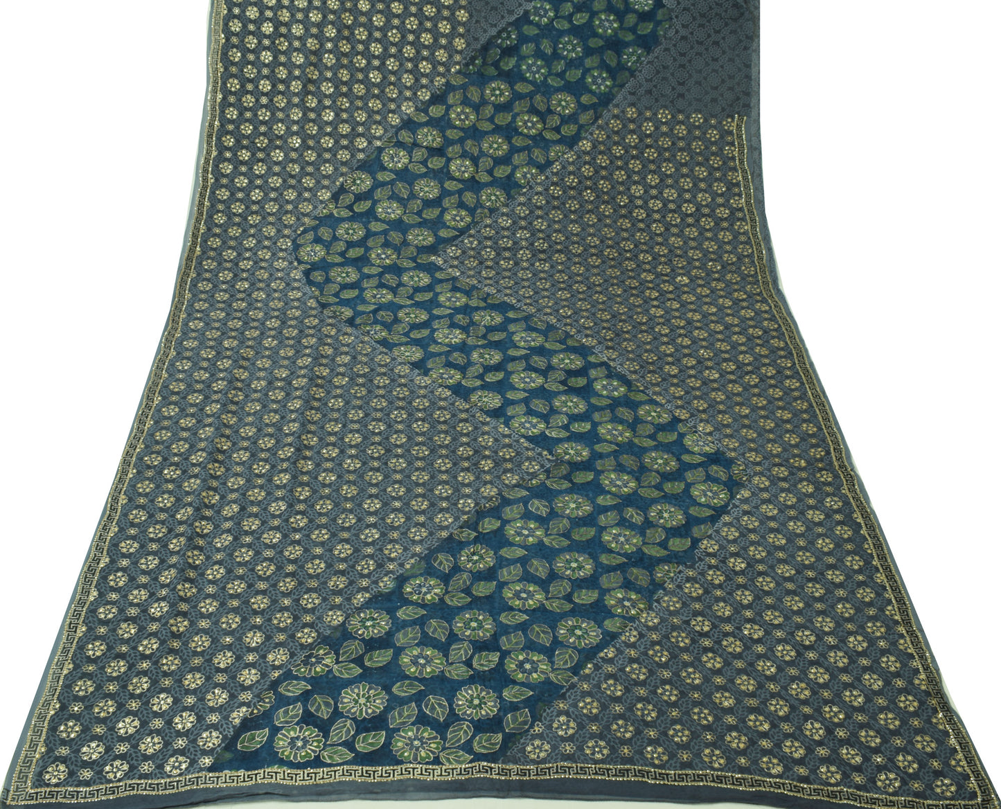 Sushila Vintage Gray Saree 100% Pure Georgette Silk Printed Embroidered Fabric