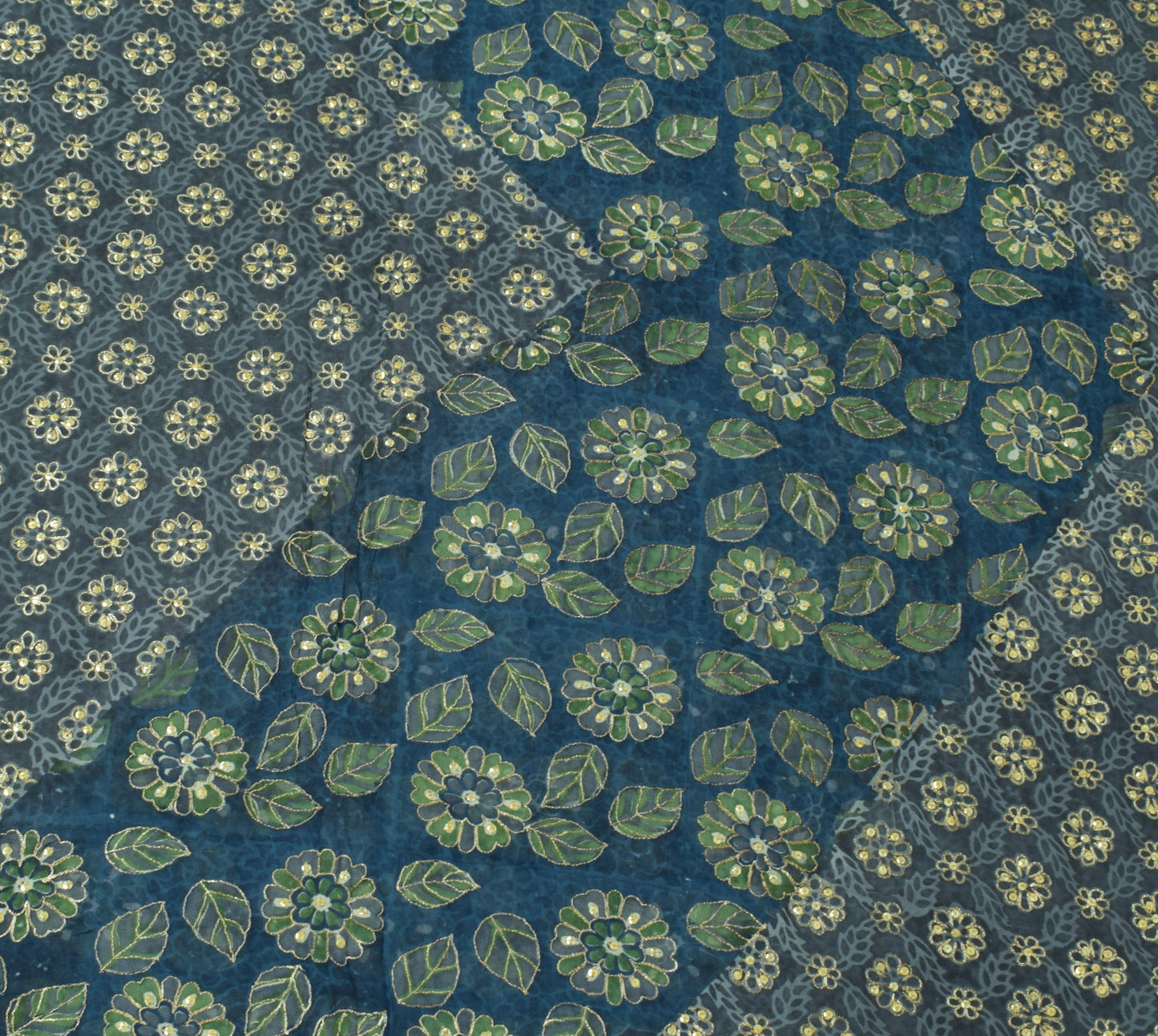 Sushila Vintage Gray Printed Saree Pure Georgette Zari Sequins Embellish Fabric