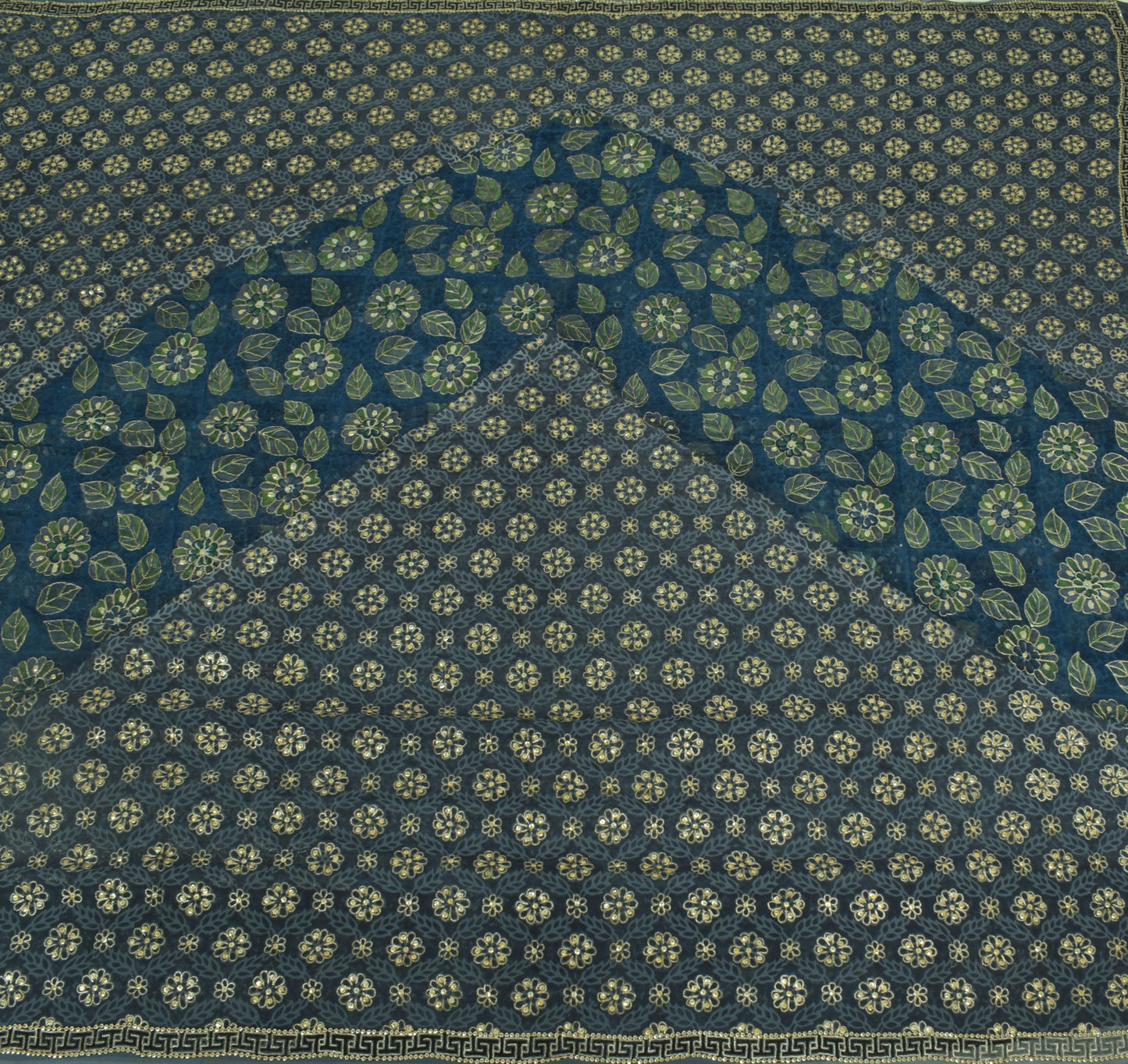 Sushila Vintage Gray Printed Saree Pure Georgette Zari Sequins Embellish Fabric