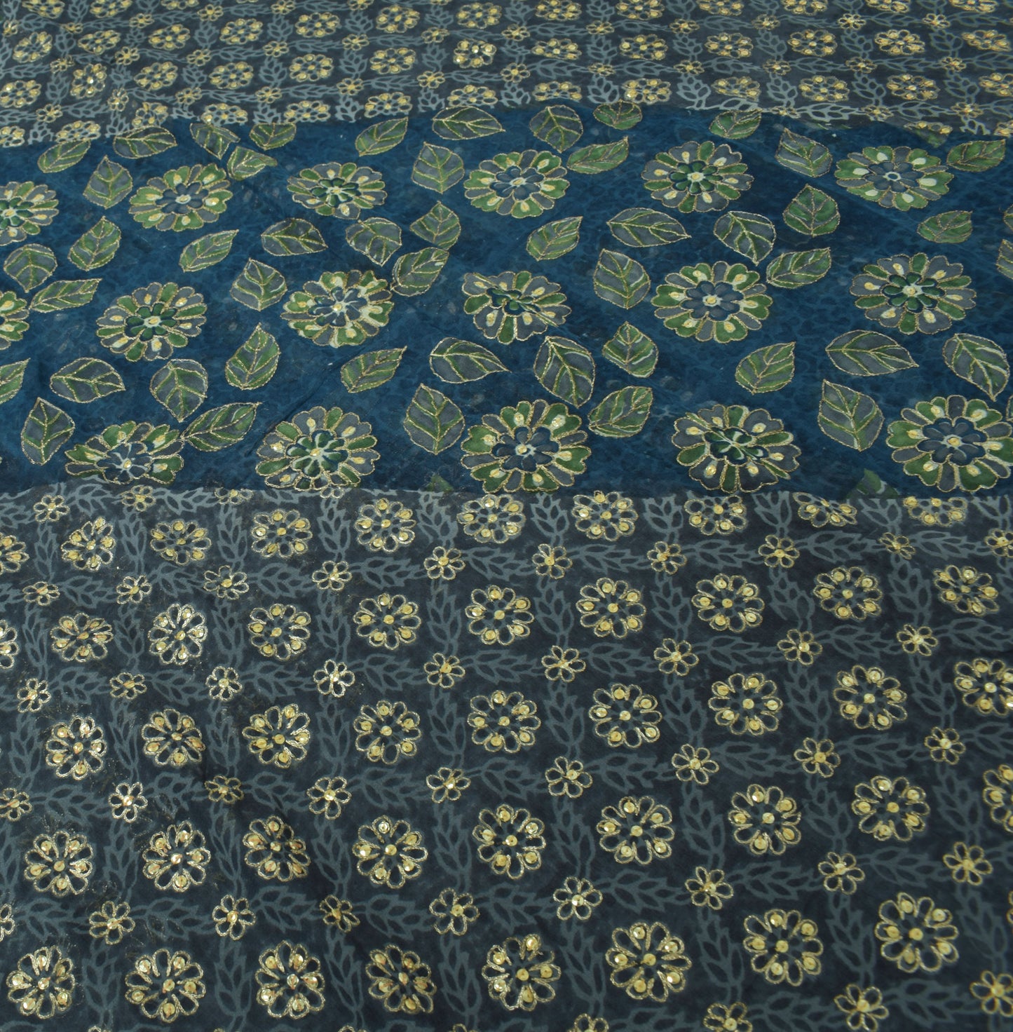 Sushila Vintage Gray Printed Saree Pure Georgette Zari Sequins Embellish Fabric