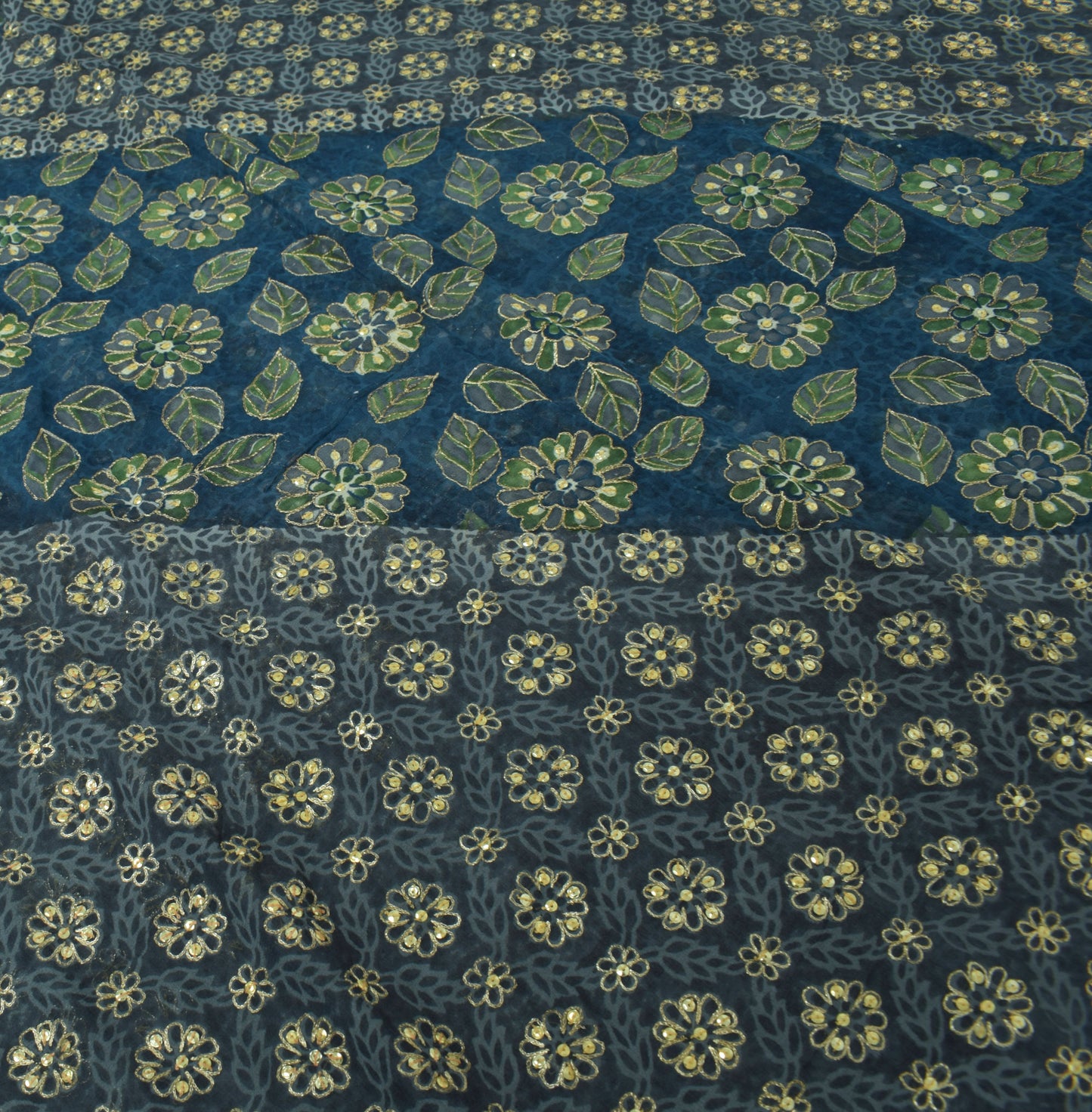 Sushila Vintage Gray Saree 100% Pure Georgette Silk Printed Embroidered Fabric
