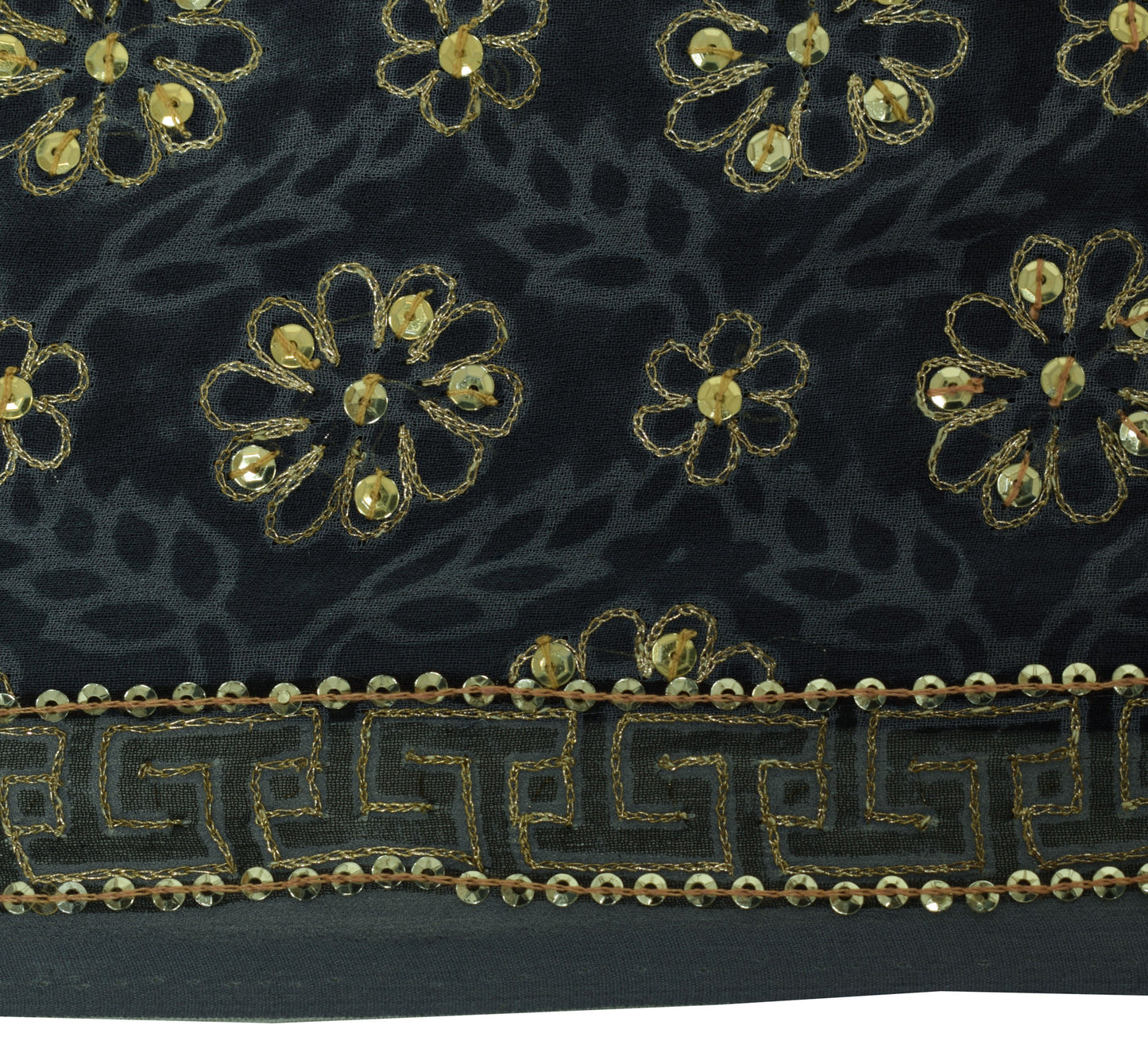 Sushila Vintage Gray Printed Saree Pure Georgette Zari Sequins Embellish Fabric