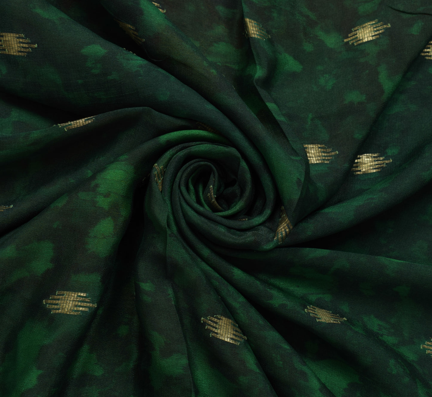 Sushila Vintage Green Tie-Dye Saree Pure Silk Zari Woven Motif Craft Sari Fabric