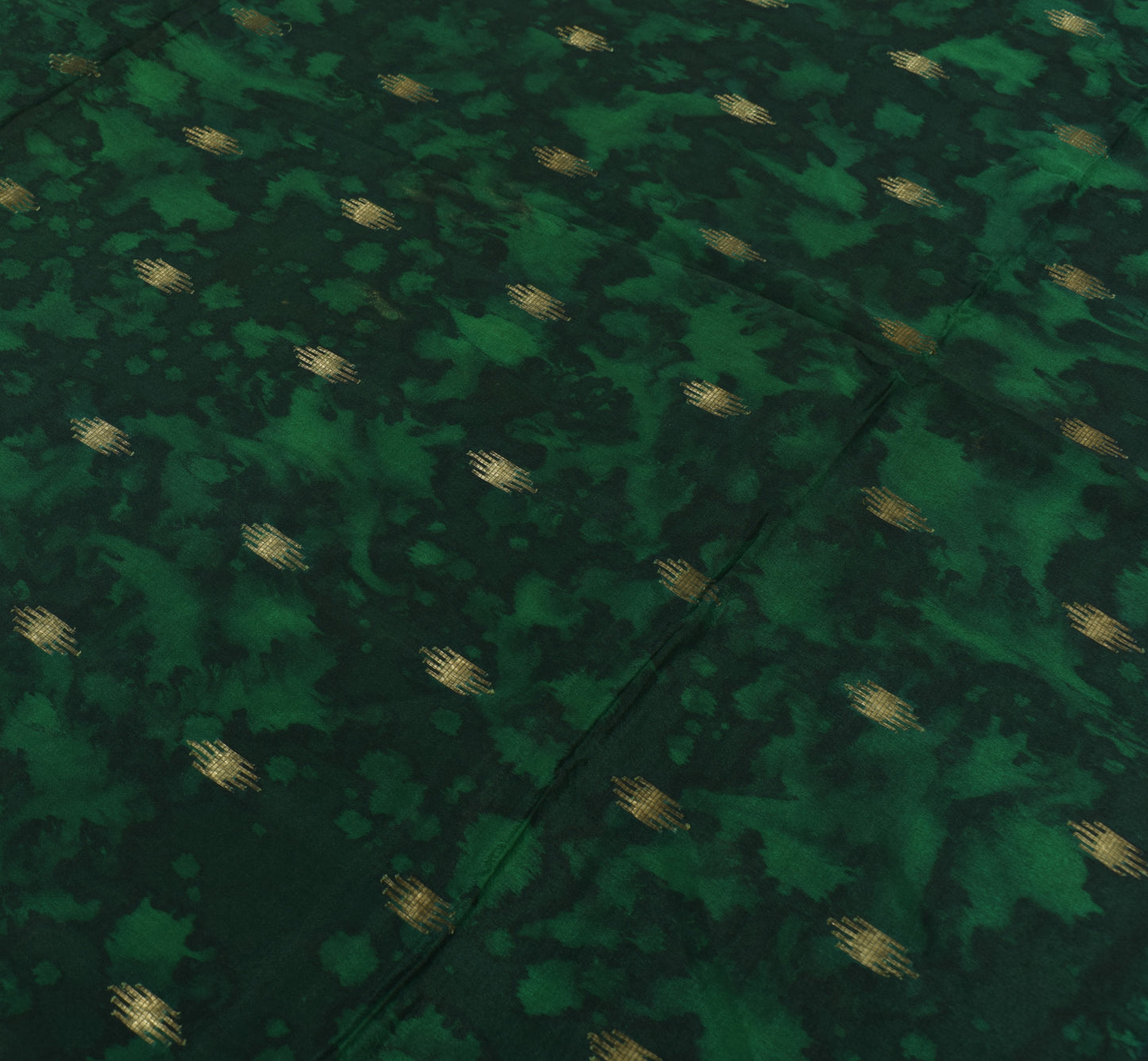 Sushila Vintage Green Tie-Dye Saree Pure Silk Zari Woven Motif Craft Sari Fabric