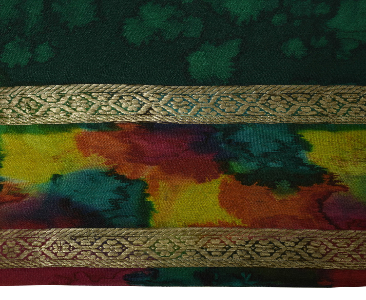 Sushila Vintage Green Tie-Dye Saree Pure Silk Zari Woven Motif Craft Sari Fabric