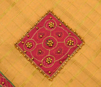 Sushila Vintage Peach Saree 100% Pure Silk Zari Woven Patch Work Beaded Fabric