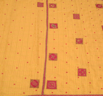 Sushila Vintage Peach Saree 100% Pure Silk Zari Woven Patch Work Beaded Fabric