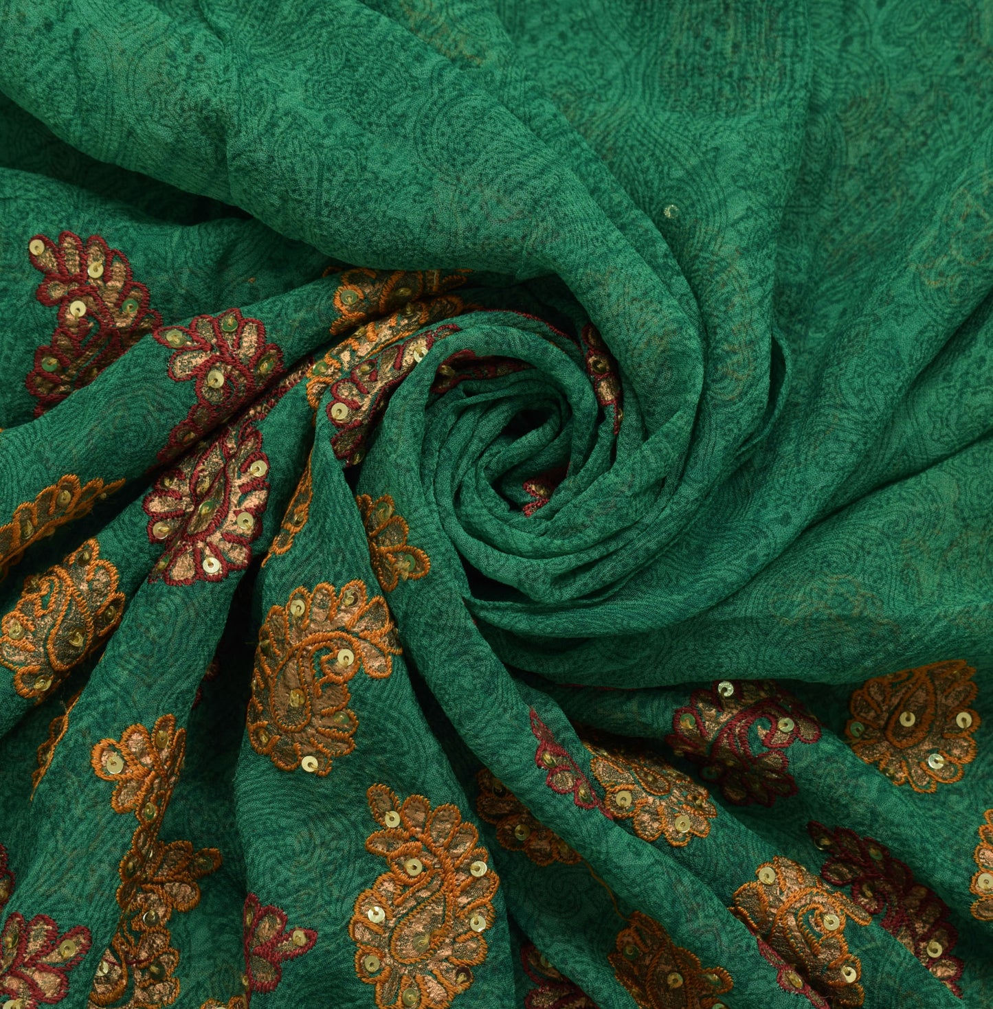 Sushila Vintage Green HEAVY Saree Maroon Border Pure Georgette Embroidered Sari Craft Fabric