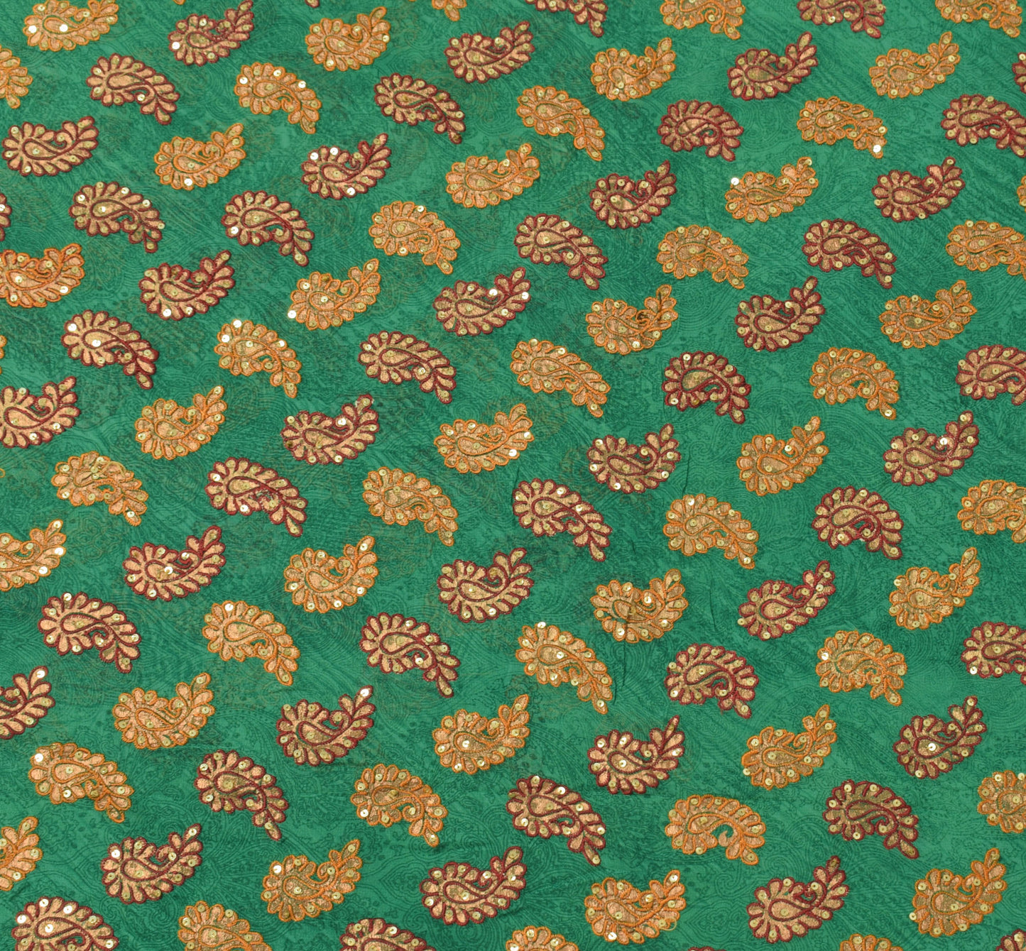 Sushila Vintage Green HEAVY Saree Maroon Border Pure Georgette Embroidered Sari Craft Fabric