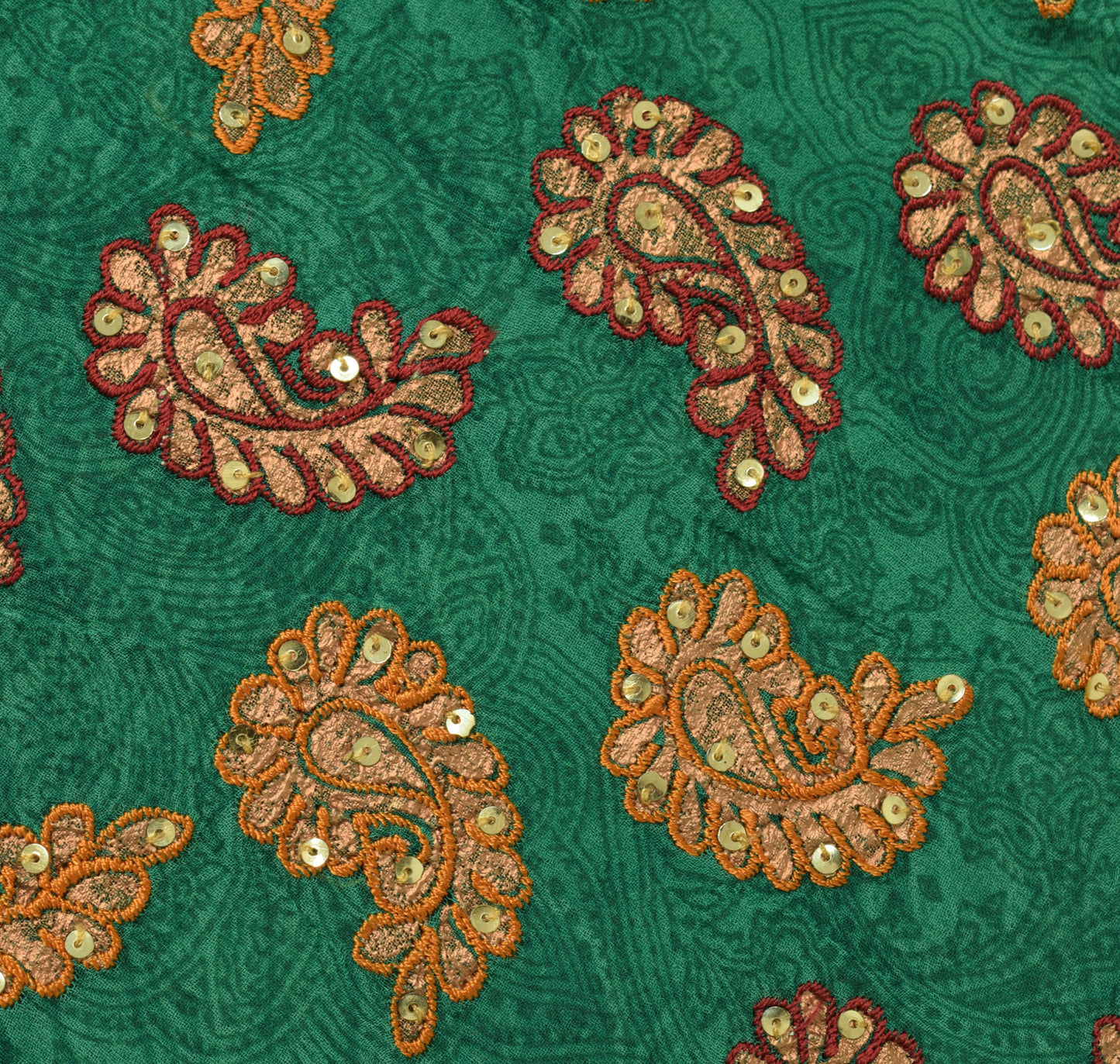 Sushila Vintage Green HEAVY Saree Maroon Border Pure Georgette Embroidered Sari Craft Fabric