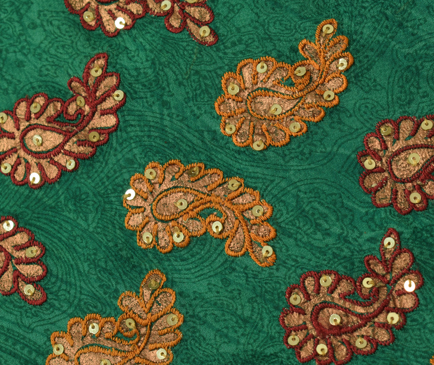 Sushila Vintage Green HEAVY Saree Maroon Border Pure Georgette Embroidered Sari Craft Fabric