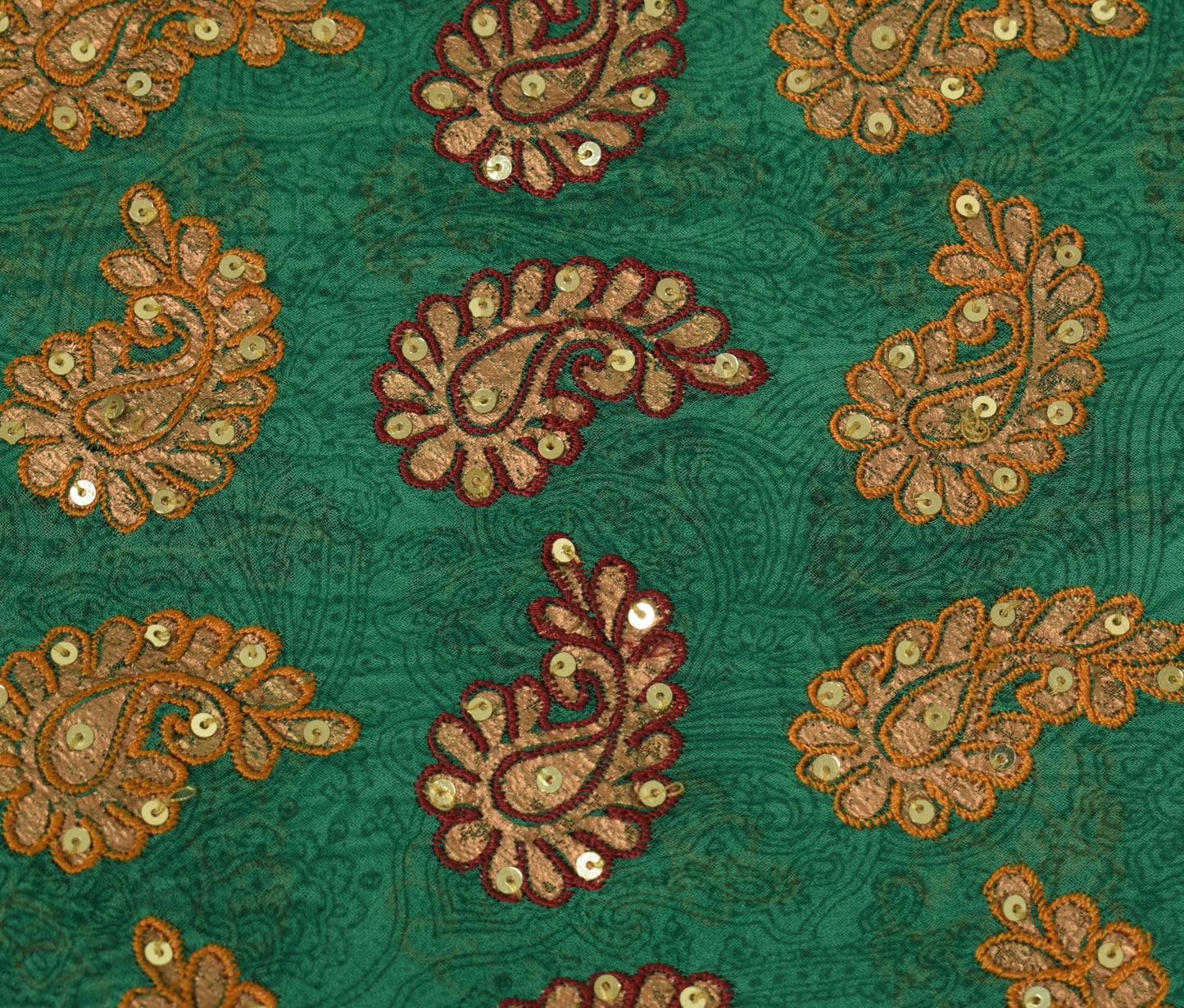 Sushila Vintage Green HEAVY Saree Maroon Border Pure Georgette Embroidered Sari Craft Fabric