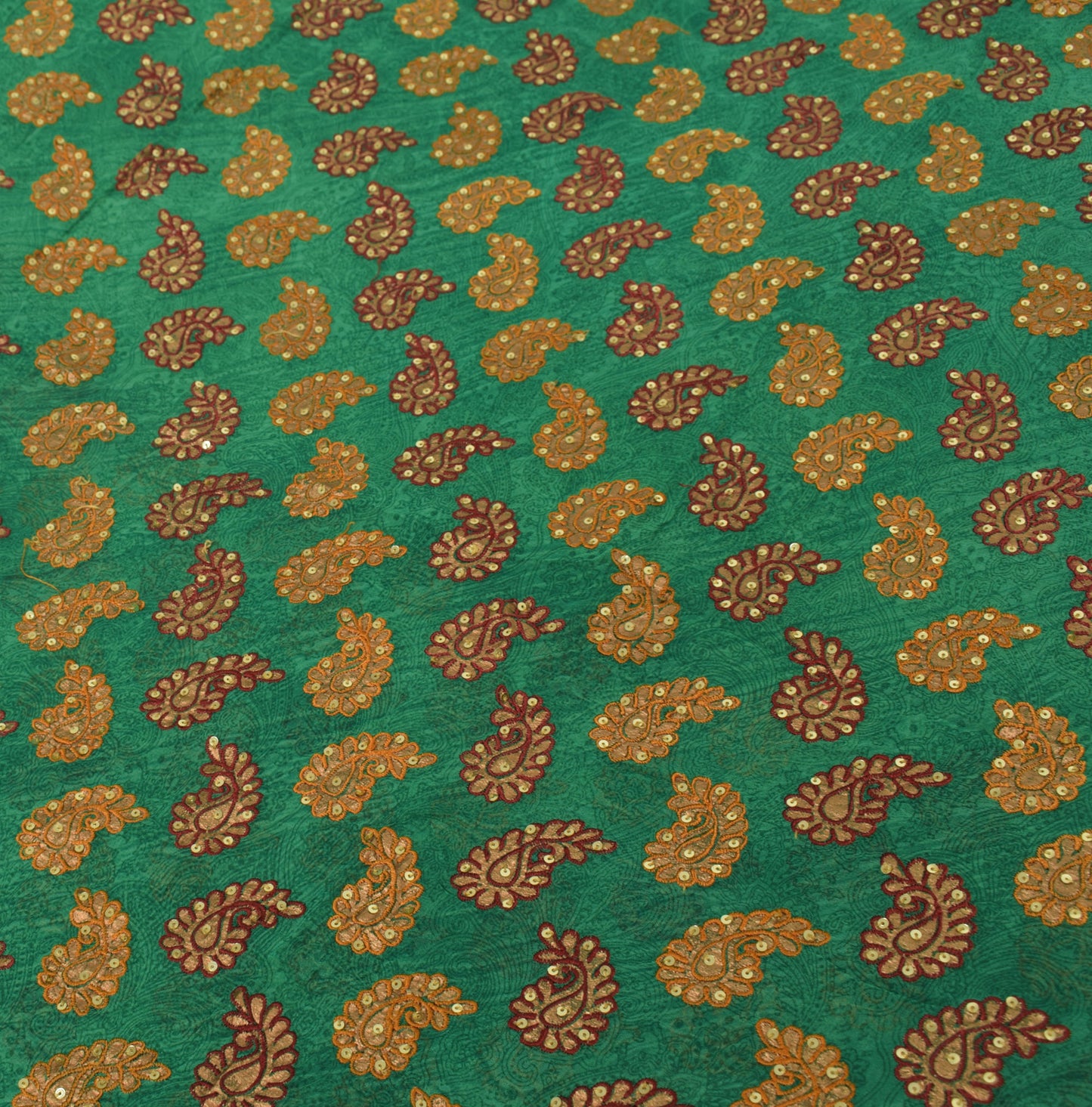 Sushila Vintage Green HEAVY Saree Maroon Border Pure Georgette Embroidered Sari Craft Fabric