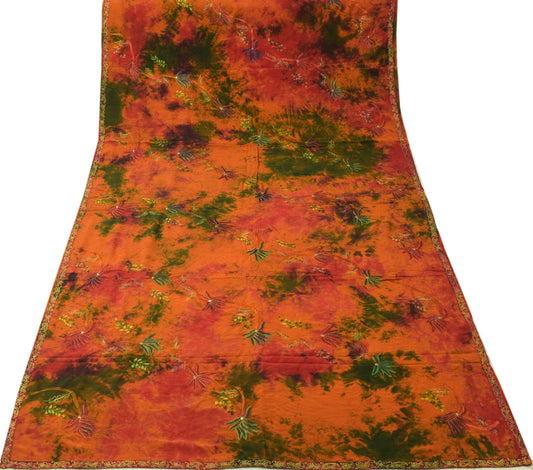 Sushila Vintage Rust Tie-Dye Saree 100% Pure Crepe Silk Embroidered Sari Fabric