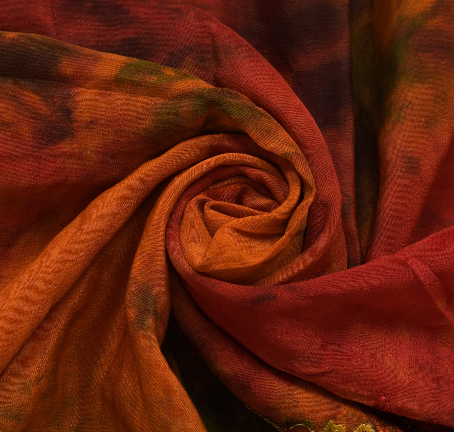 Sushila Vintage Rust Tie-Dye Saree 100% Pure Crepe Silk Embroidered Sari Fabric