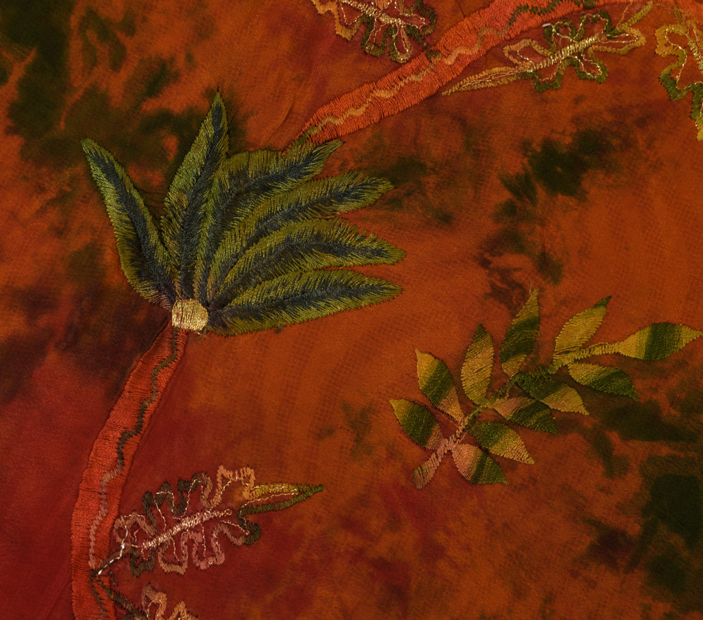 Sushila Vintage Rust Tie-Dye Saree 100% Pure Crepe Silk Embroidered Sari Fabric