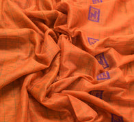 Sushila Vintage Orange Saree 100% Pure Cotton Woven Floral Sari Craft Fabric