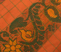 Sushila Vintage Orange Saree 100% Pure Cotton Woven Floral Sari Craft Fabric