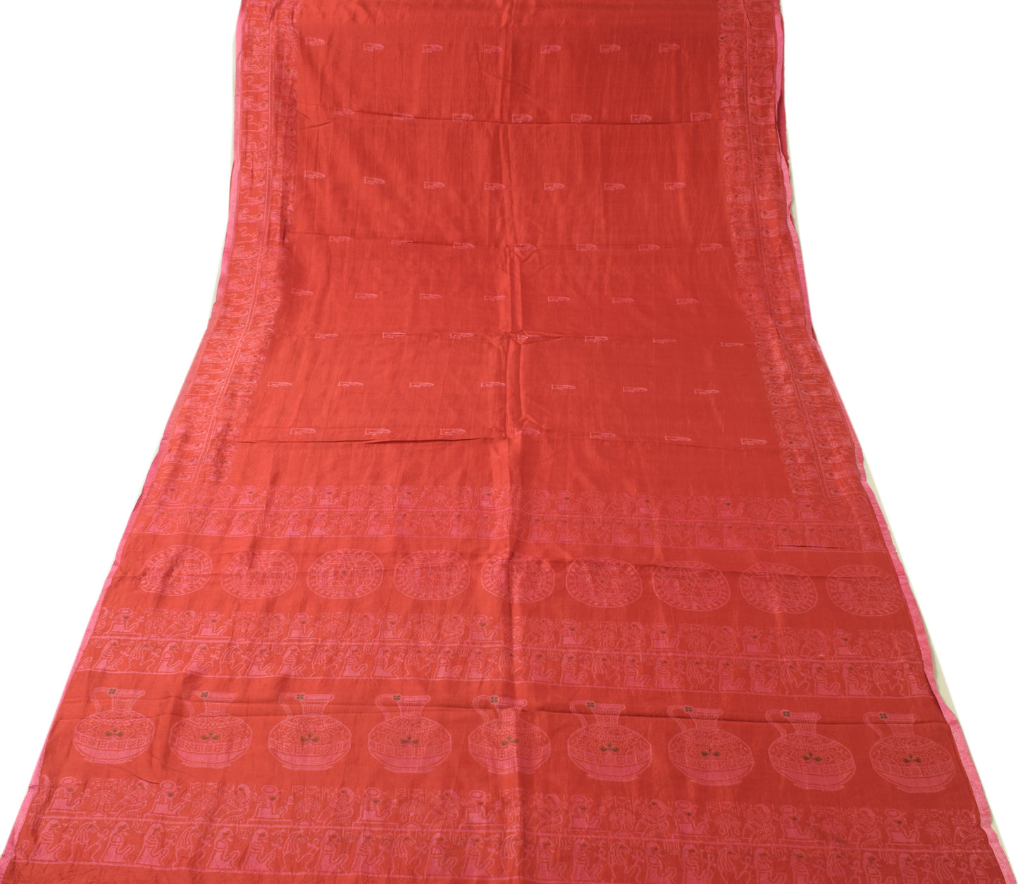 Sushila Vintage Red Saree 100 Pure Silk Woven Sari 5 Yard Indian Craft Fabric