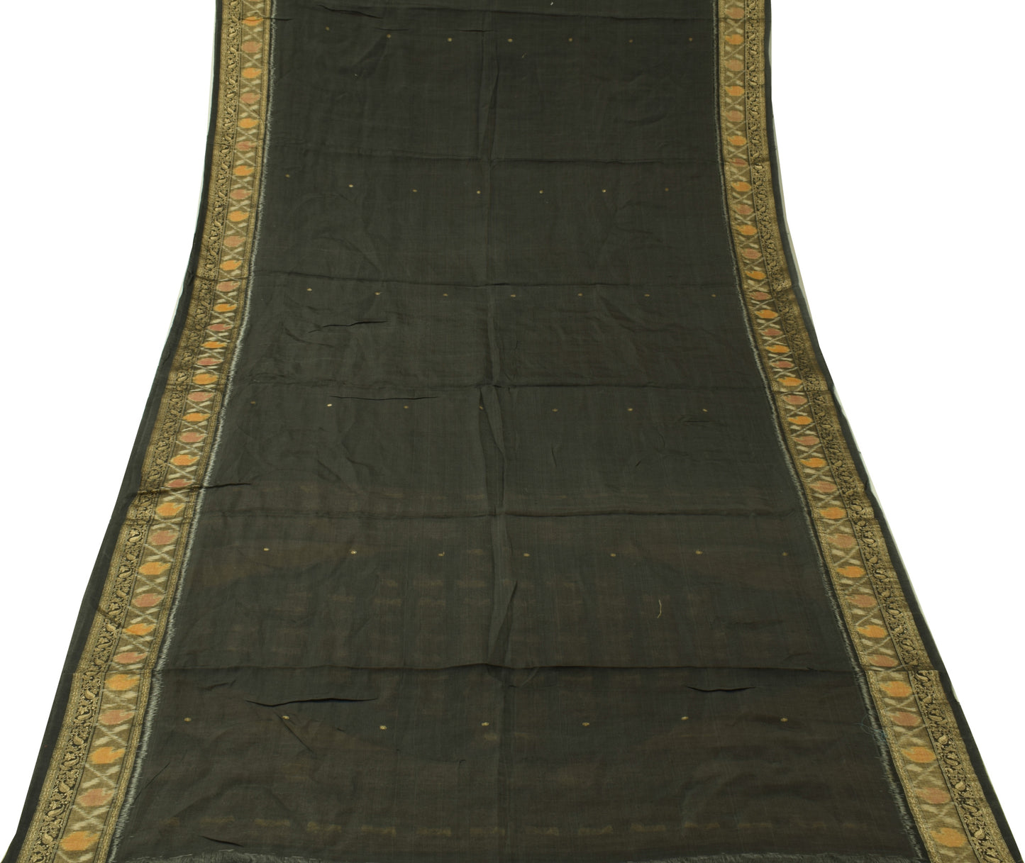 Sushila Vintage Black Saree 100% Pure Silk Woven Zari Sari 5 Yard Craft Fabric