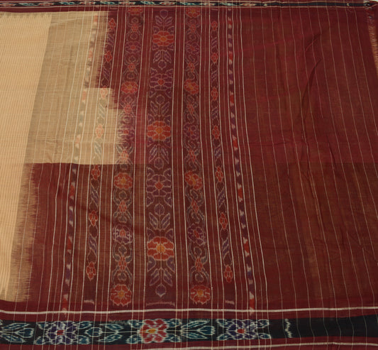 Sushila Vintage Brown Saree 100% Pure Cotton Hand Woven Ikkat Patola Sari Fabric