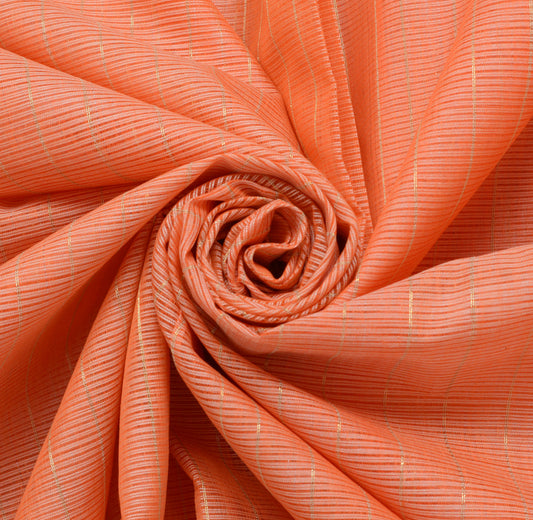 Sushila Vintage Peach Saree Pure Cotton Woven with Green Zari Border Sari Fabric