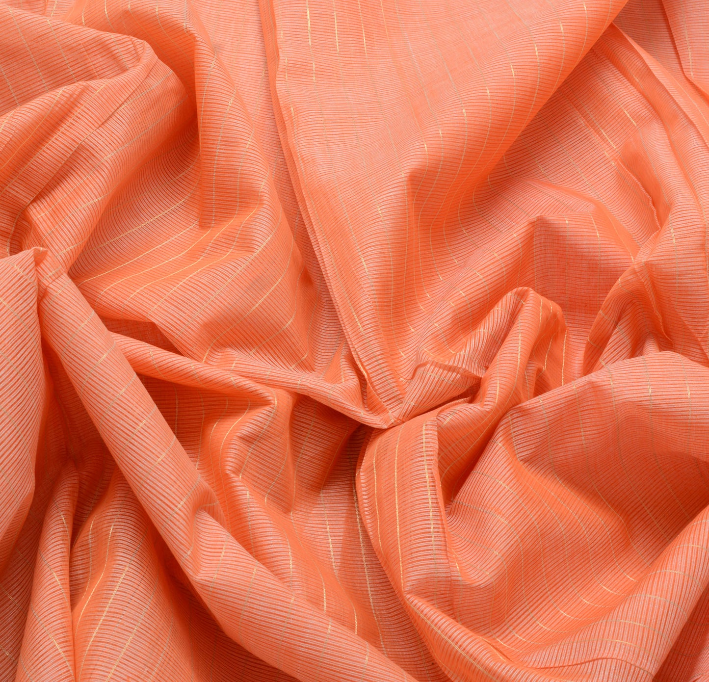 Sushila Vintage Peach Saree Pure Cotton Woven with Green Zari Border Sari Fabric