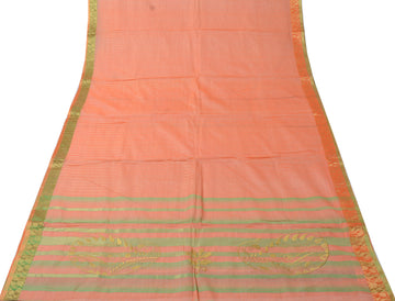 Sushila Vintage Peach Indian Saree 100% Pure Cotton Woven Super Net Sari Fabric