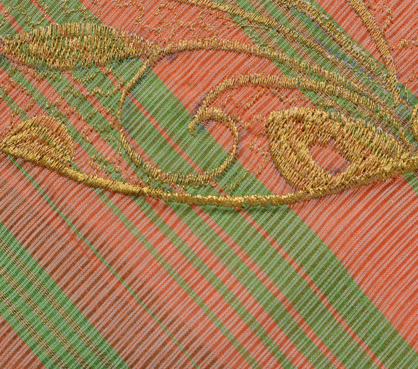 Sushila Vintage Peach Saree Pure Cotton Woven with Green Zari Border Sari Fabric