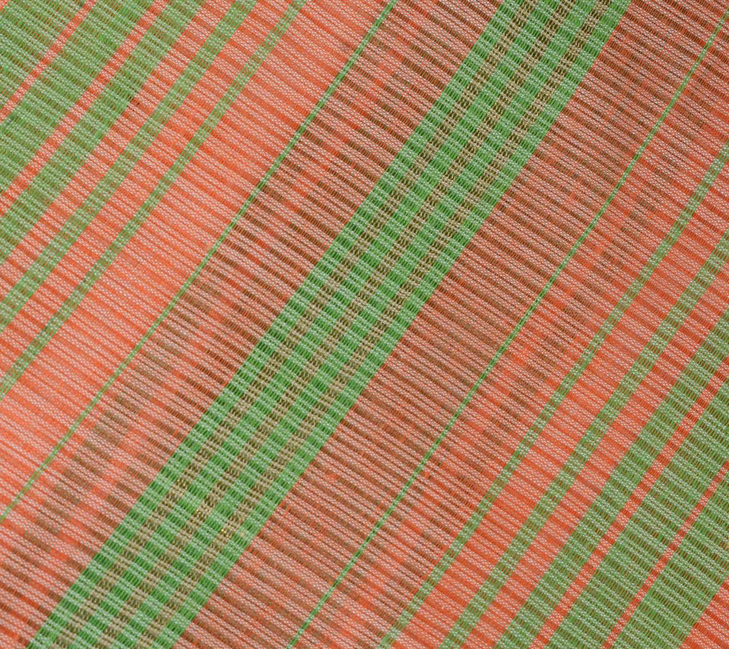 Sushila Vintage Peach Saree Pure Cotton Woven with Green Zari Border Sari Fabric