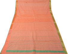 Sushila Vintage Peach Indian Saree 100% Pure Cotton Woven Super Net Sari Fabric