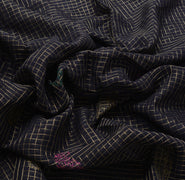 Sushila Vintage Black Saree Pure Cotton Zari Woven Printed Sari Sheer Fabric