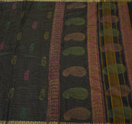 Sushila Vintage Black Saree Pure Cotton Zari Woven Printed Sari Sheer Fabric
