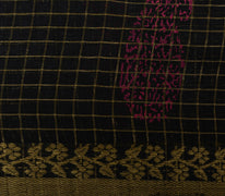 Sushila Vintage Black Saree Pure Cotton Zari Woven Printed Sari Sheer Fabric