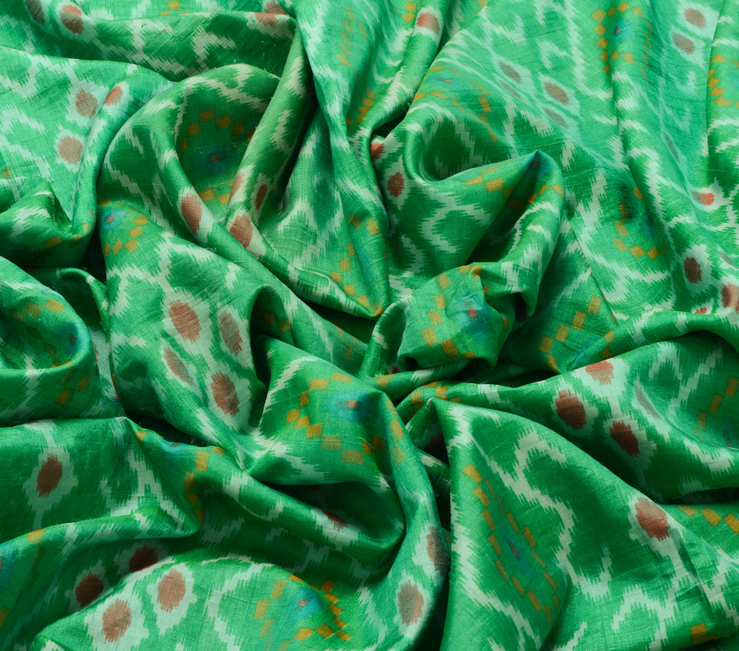 Sushila Vintage Green Saree Blend Silk Printed Ikkat Patola Sari Craft Fabric
