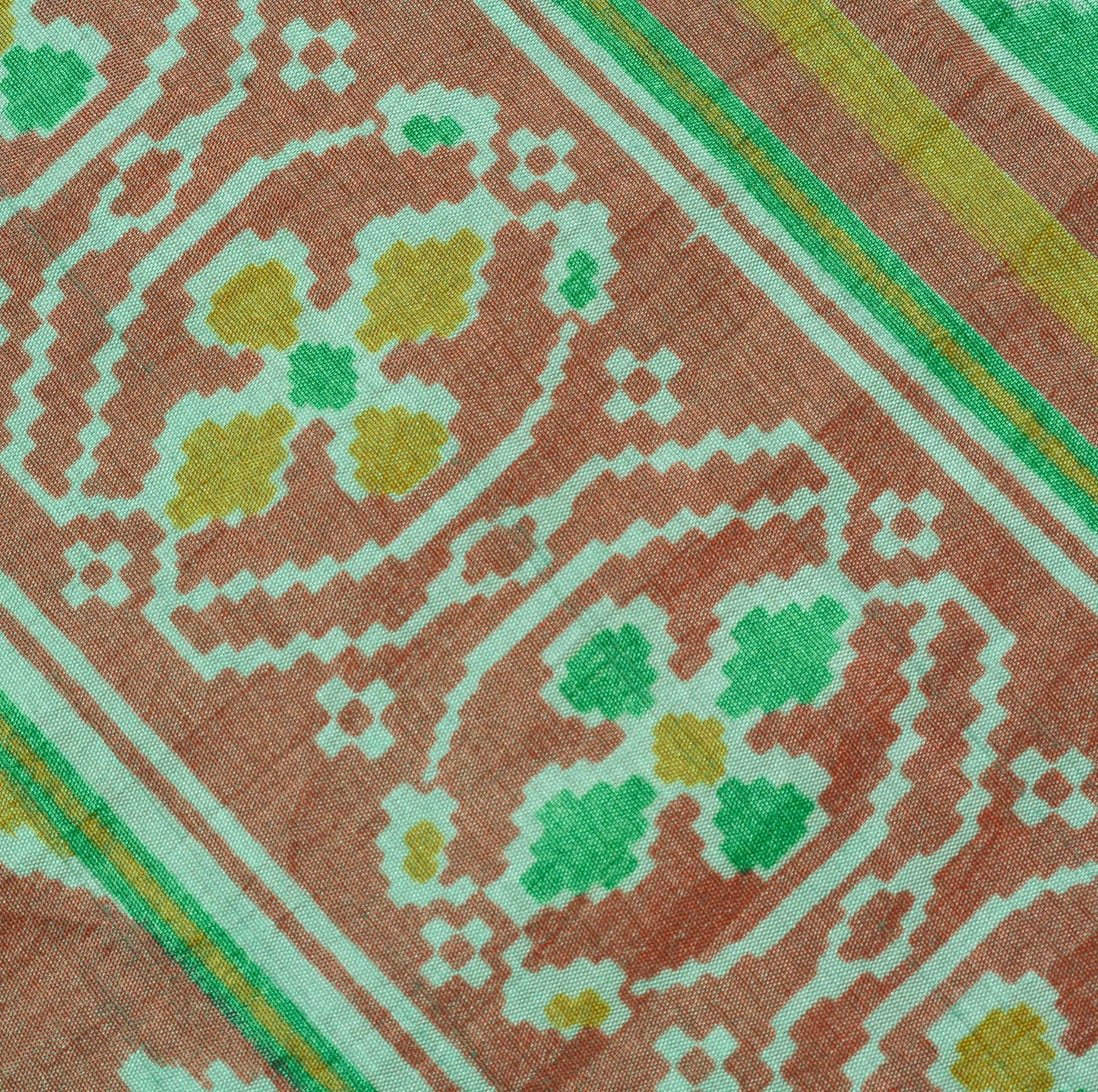 Sushila Vintage Green Saree Blend Silk Printed Ikkat Patola Sari Craft Fabric