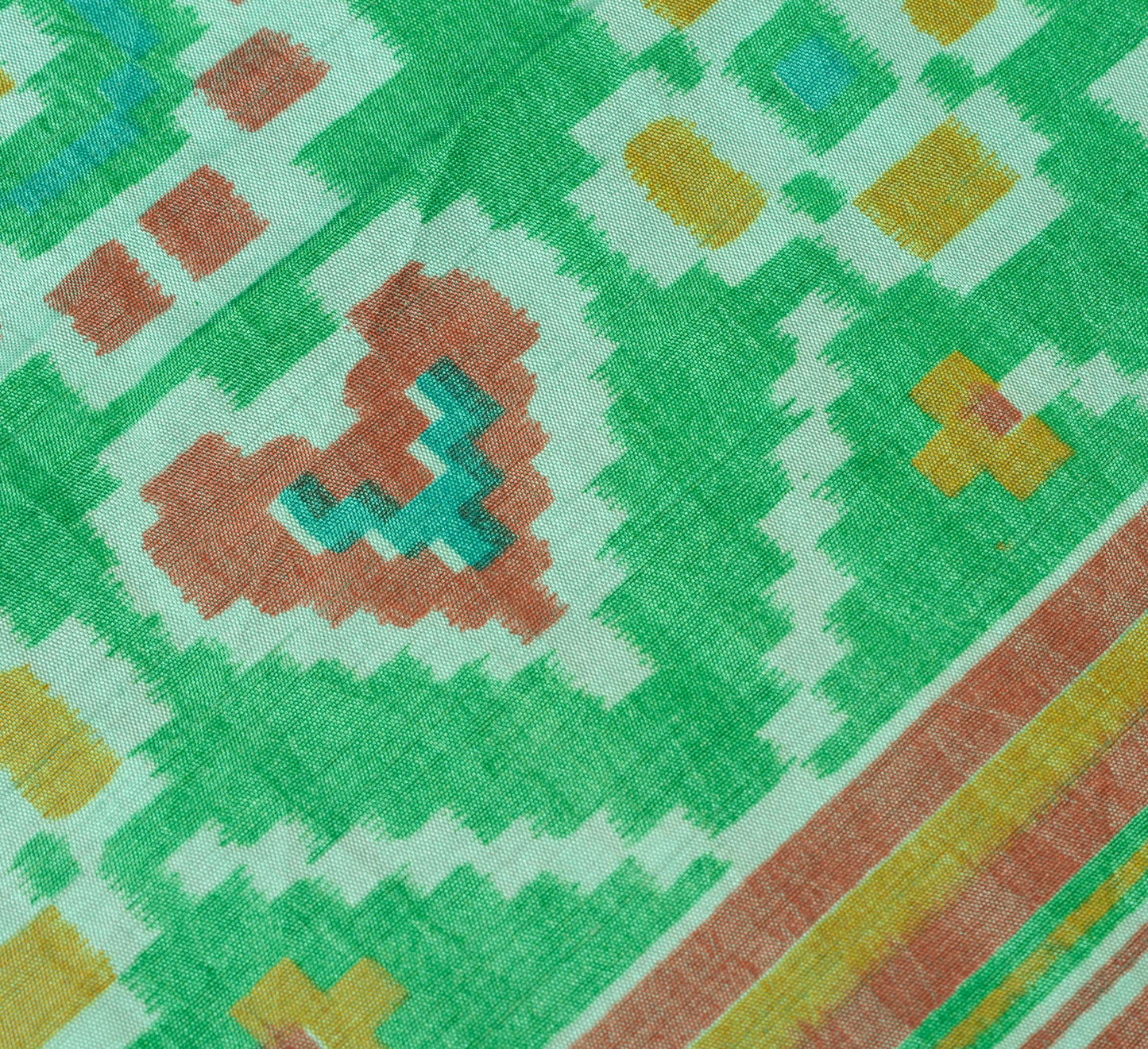 Sushila Vintage Green Saree Blend Silk Printed Ikkat Patola Sari Craft Fabric
