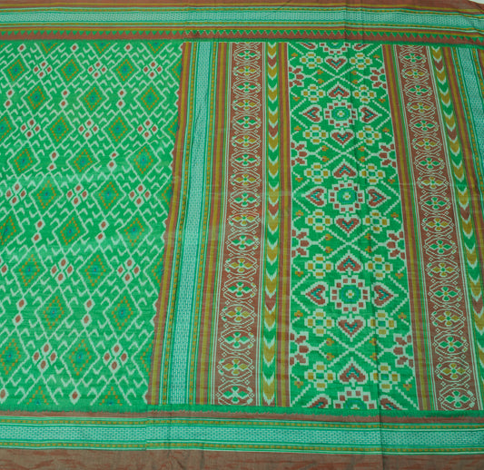 Sushila Vintage Green Saree Blend Silk Printed Ikkat Patola Sari Craft Fabric