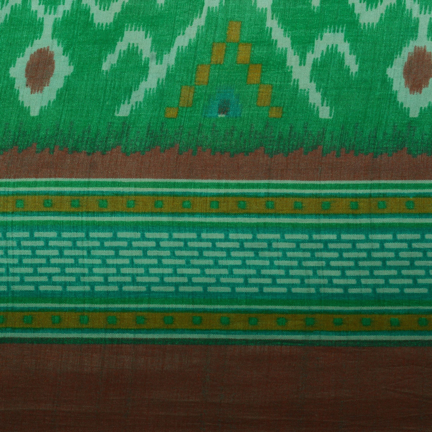 Sushila Vintage Green Saree Blend Silk Printed Ikkat Patola Sari Craft Fabric