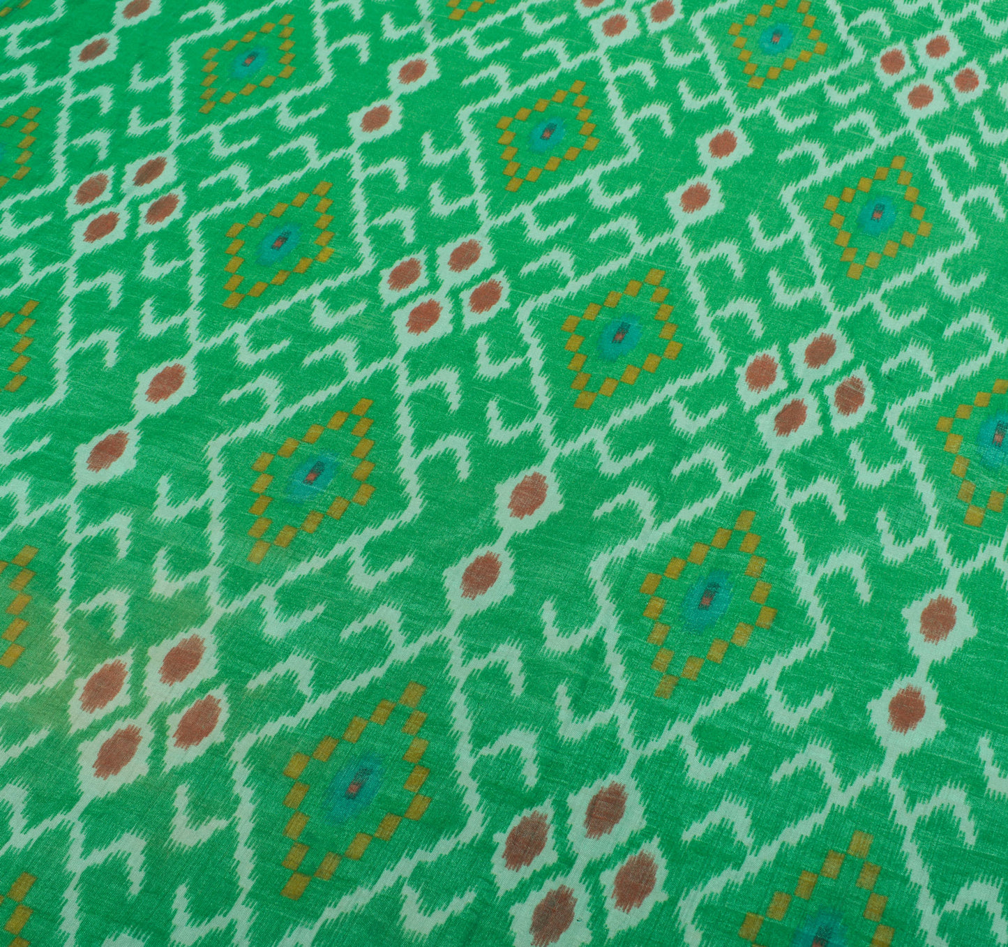 Sushila Vintage Green Saree Blend Silk Printed Ikkat Patola Sari Craft Fabric