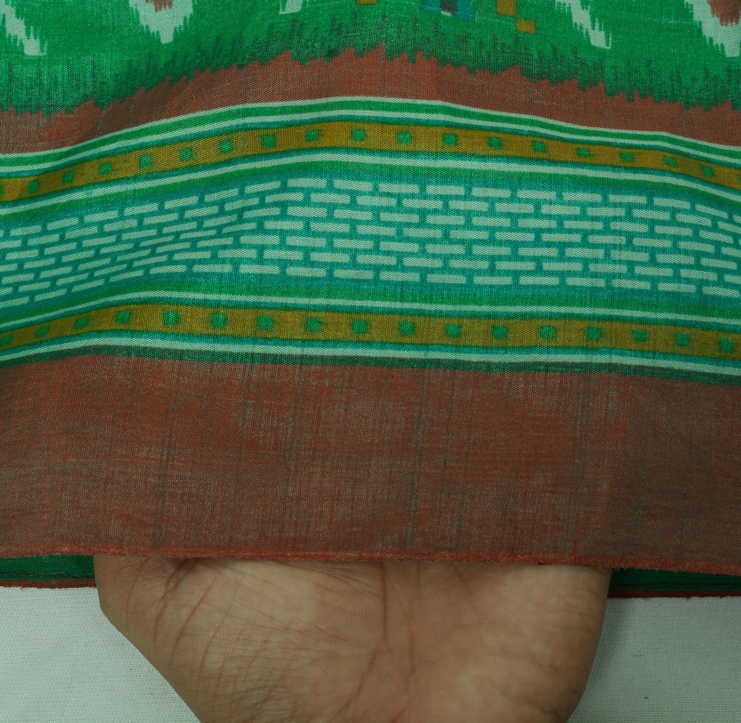 Sushila Vintage Green Saree Blend Silk Printed Ikkat Patola Sari Craft Fabric