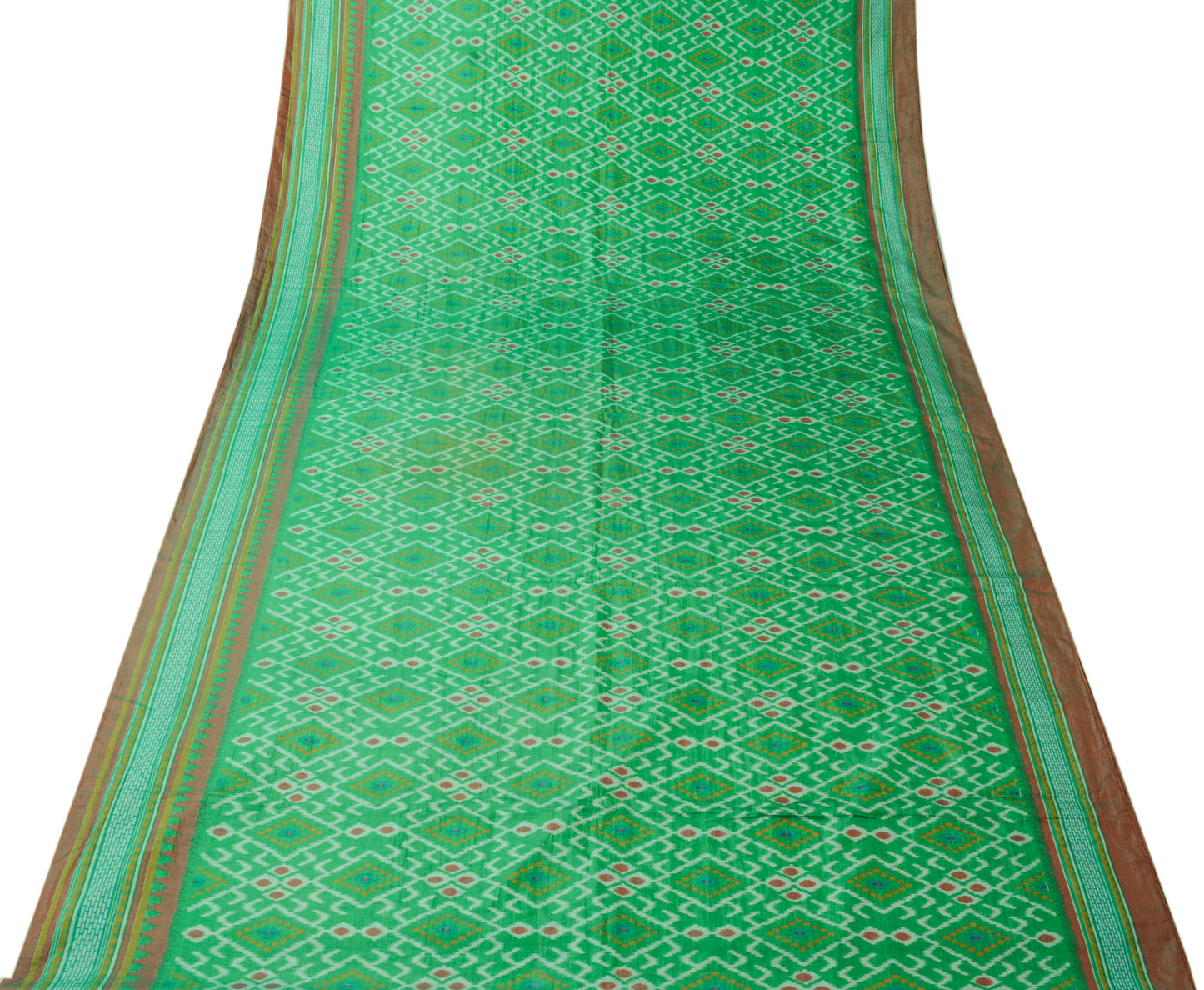 Sushila Vintage Green Saree Blend Silk Printed Ikkat Patola Sari Craft Fabric