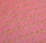 Sushila Vintage Peach Indian Saree Pure Silk Woven Embroidered Sari Fabric