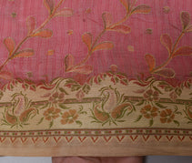 Sushila Vintage Peach Indian Saree Pure Silk Woven Embroidered Sari Fabric